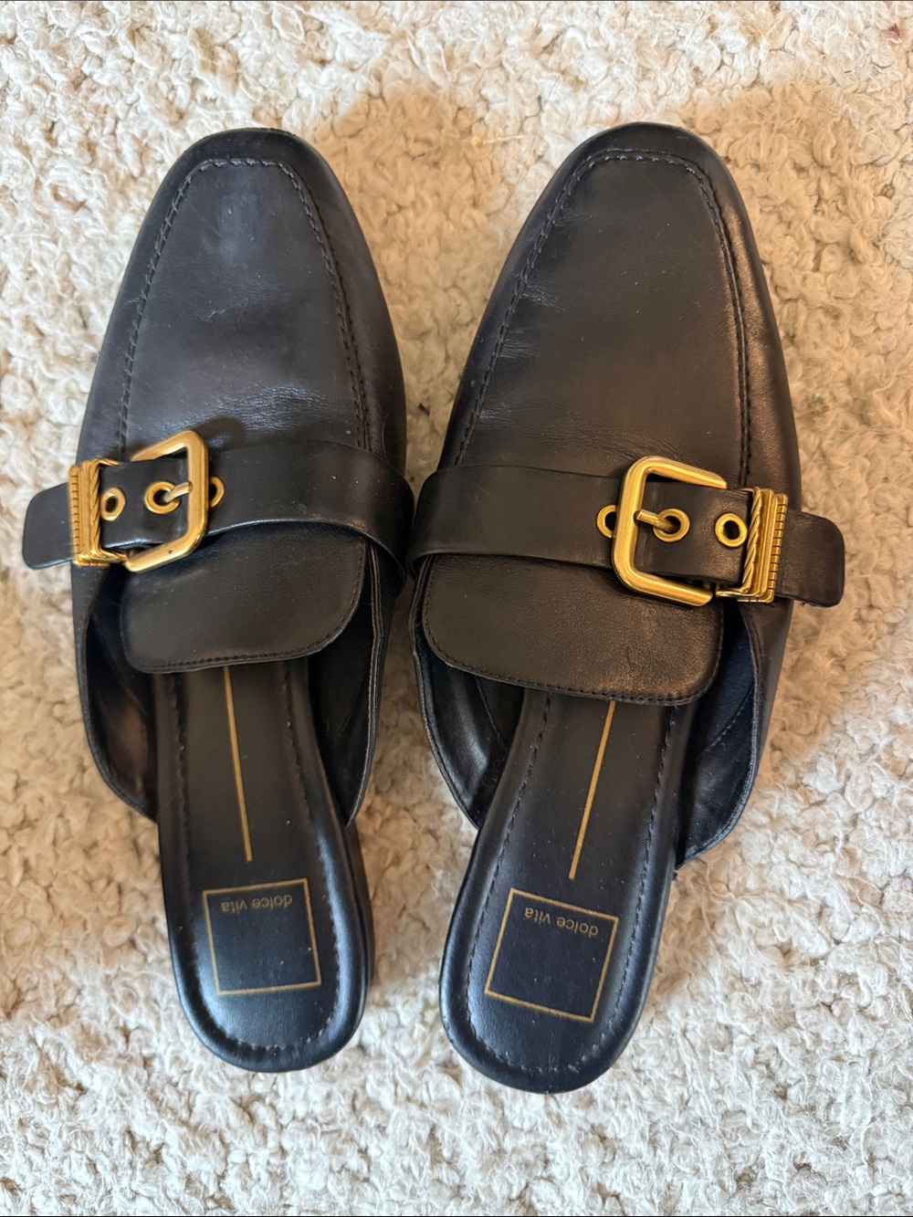 Dolce Vita Black Leather Mule Loafers with Gold Buckle size 8